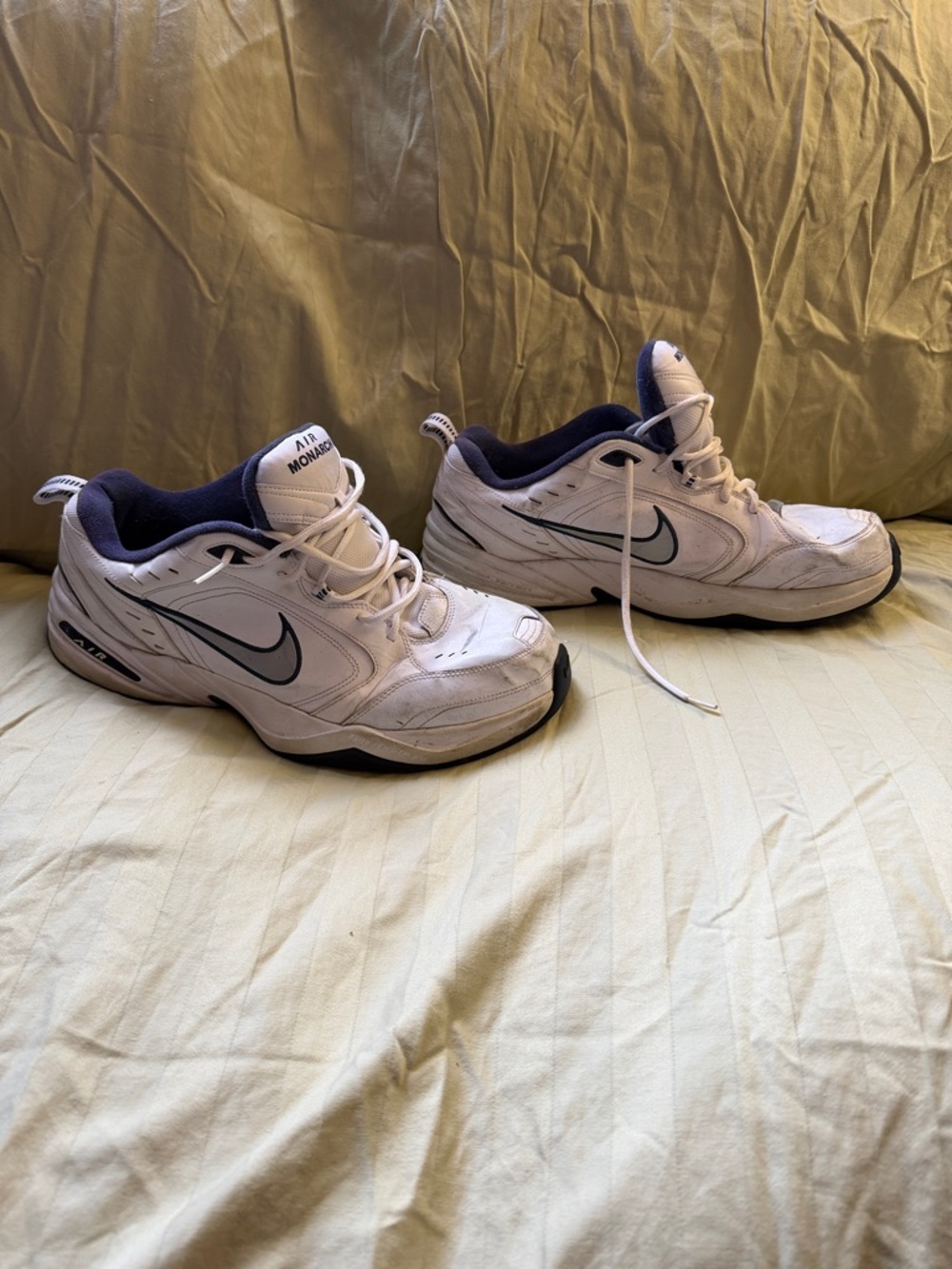 Nike Men’s White and Navy Air Monarch Sneakers